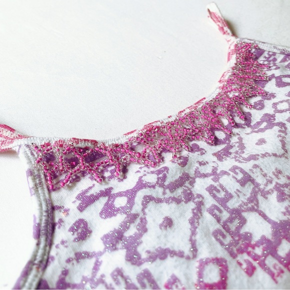 Girls Sz 12 Sparkly Tribal Print Tank Top With Beaded Fringe Neck Line - Picture 3 of 4